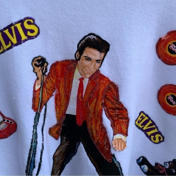 Vintage Elvis Presley Crewneck Sweatshirt Homemade Puff Paint Iron On Size XL - Picture 2 of 9